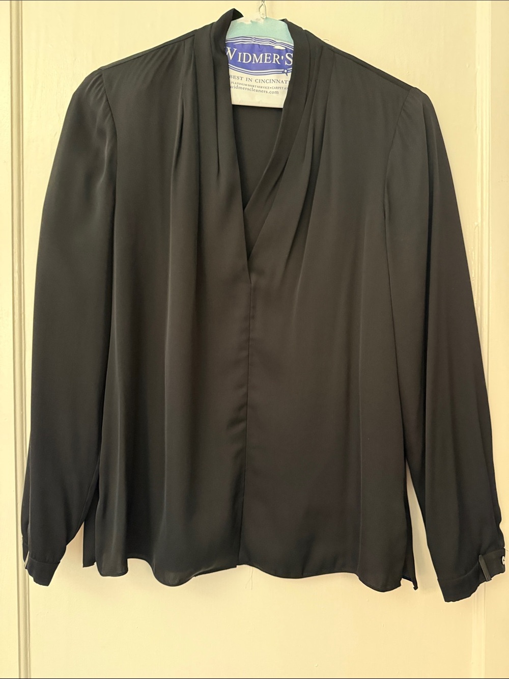 Kobi Halperin Black Draped V-Neck Long Sleeve Silk Blouse